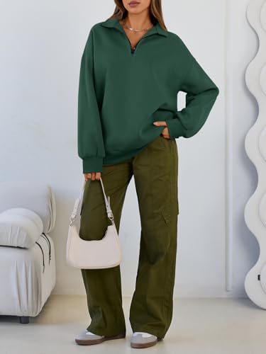 Image of Trendy Queen Women's Oversized Sweatshirts Half Quarter Zip Fleece Sweaters | Soft Cozy Zip Pullover, Comfort Warm Sweaters for Fall Winter, Fashion Mock Neck Outfits