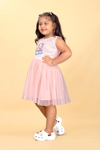 Image of Charming Kids Cotton Frock with Knee Length, Sleeveless Fit & Flare, Round Neck, Zipper Closure | Soft Casual Frock for Girls