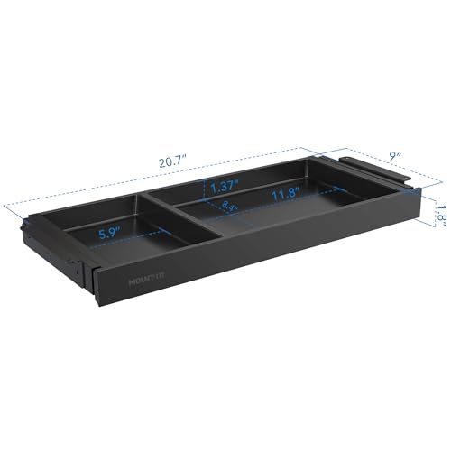 Image of Mount-It! Under Desk Drawer Organizer with 2 Compartments, Shallow Low-Profile Slide-Out Desk Tray, 20.7″ x 8.9″ x 1.8″, Pull-Out Pencil Drawer for Traditional & Standing Desks - Black