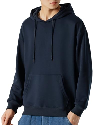 PEGENO Men's Cotton Hoodie,Lightweight Sports Hoodie,Long Sleeves Breathable Sweater,Optional Plush