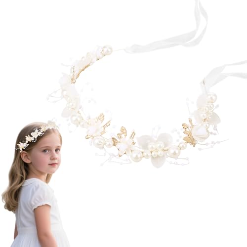 Flower Girls Hair Accessory,Headpiece Pearl Hair Accessories,Bridal Headband Wedding Accessories,White Flowers Crown for Girls Flower Headband for Females for Fairy Dresses Decorations