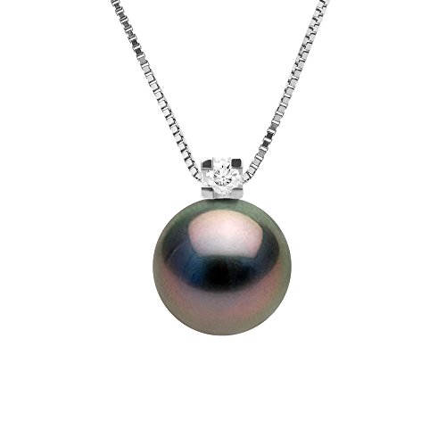 PEARLS & COLORS - Collier Joaillerie Véritable Perle de Culture de Tahiti Ronde 8-9 mm - Qualité A+ - Argent 925 - Bijou Femme