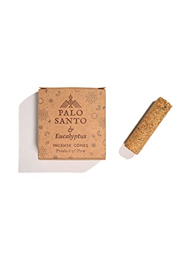 Shamans Market Palo Santo & Eucalyptus Incense Cones - 8 Pack Box, Sustainably Harvested, Serfor Certified, 100% Natural Bursera Graveolens, Energy Cleansing, 25 Minute Burn Time Per Cone #TOP10