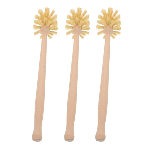 DECOMELODY Cepillo para Fregar Inodoro 3 Piezas con Mango Largo de Madera y Fibras de Sisal Natural Escobilla Grande para Limpieza Profunda Accesorios de Limpieza de Baño Doméstico y