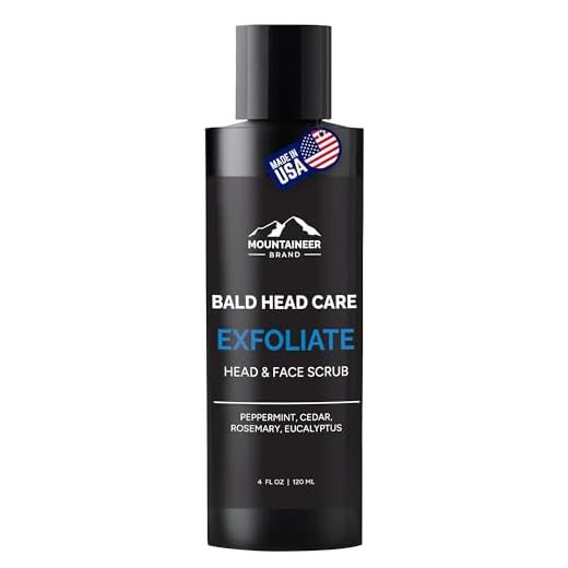 Mountaineer Brand Bald Head Care For Men | Exfoliate Head / Face Scrub | All Natural Exfoliating Scalp and Face Wash | Daily Grooming Head and Skin Care Wash for Sensitive Skin | Fresh Clean Scent 4oz