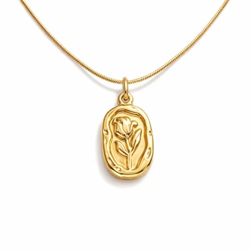 Image of MEENAZ Gold Plated Pendant Necklace for Woman | Anti Tarnish Stainless Steel Floral Locket Chain | Stylish Jewellery for Women | Fashion Chains for Women | Stainless Steel Jewelry Waterproof -174