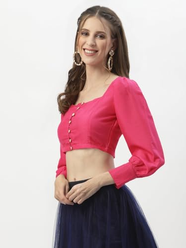 Image of studio rasa Chroma Button Down Shirt Style Blouse Crop Top for Women Girls Casual Party