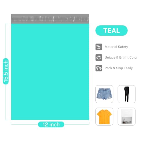 Image of Metronic Poly Mailers 12x15.5 200 Pack, Large Shipping Bags for Clothes | Strong Adhesive Waterproof Tear-resistant Mailing Bags, Shipping Envelopes, Postal Bags for Clothing, Small Business, Teal.