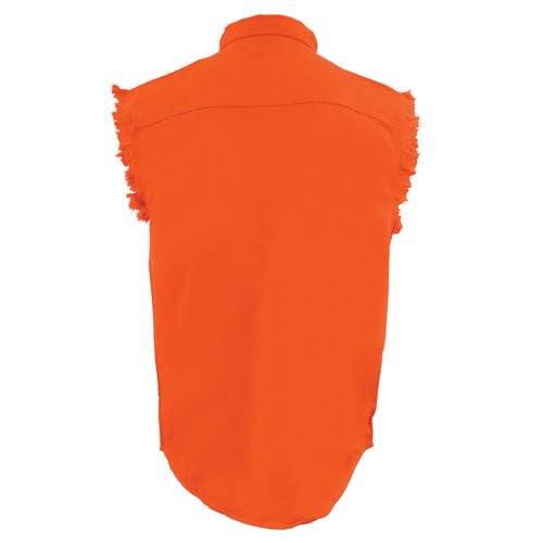 Image of Milwaukee Leather DM4009 Men's Sand Lightweight Denim Shirt with with Frayed Cut Off Sleeveless Look