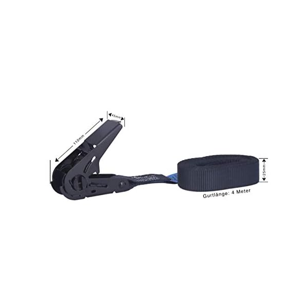 Sandax 4er-Set Zurrgurte mit Ratsche, langlebige Einteilige Spanngurte, Ratschengurte, LÃ¤nge 4 Meter (4m), Breite 25mm, Farbe schwarz, TÃV Zertifiziert, belastbar bis 900kg, nach DIN EN 12195-2 – Bild 5