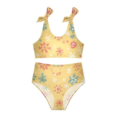 KLL Merry Christmas Snowflake Red Green Girls' 2 Piece Bikini Sets Scoop Neck Swimming Swimsuit Bathing Suit3