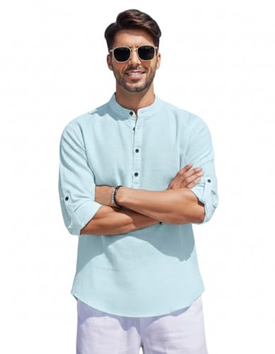 Image of Men's Cotton Blend Combo Short Kurta with Mandarin Collar Neck Full Sleeves Solid Pattern Curved Hemline Regular Fit and Standard Length (Pack of 3)