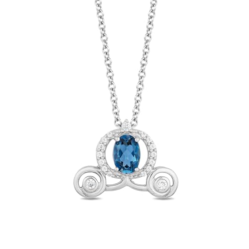 Jewelili Disney Princess Cinderella Inspired Carriage Pendant Necklace for Women with 1/10 CTTW Diamond and London Blue Topaz in Sterling Silver Enchanted Disney Fine Jewelry