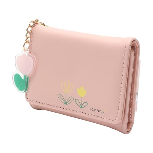 1Pcs Pouch for Money Floral Print Card Holder PU Leather Pink 10.8x8.1cm2