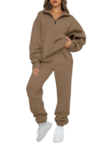 Image of AUTOMET Women's Sweatsuits 2 Piece Outfits Lounge Sets | Cozy Airport Outfits,Casual Sweat Sets for Fall and Winter,Half Zip Pullover and Baggy Sweatpants with Pockets