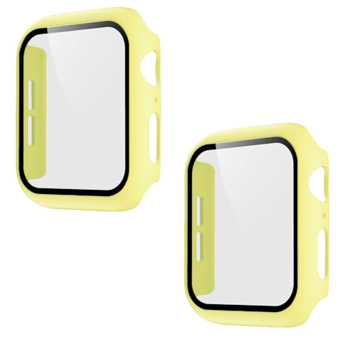 Pokanic [2 Pack Compatible with Apple Watch SE 6 5 4 Series iWatch 9H Tempered Glass Case Full Body Screen Protector Cover Wireless Charge Light Weight Scratch Resistant Proof (Yellow, 40mm)