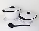 TUPPERWARE Thermo Duo 3,5 L + 1,5L + Löffel Weiß/Anthrazit Warmhalten Servieren Iso Duo + Vergiss Mich Nicht Kühlschrank