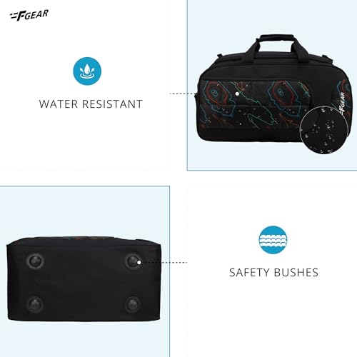 Image of F Gear Enduro Topo Black 32L Travel Duffle Bag with Spacious Main Compartment, Front Pocket & Wet Pocket, Adjustable Shoulder Strap, Lightweight and Durable, Easy Carry Handles for Men & Women