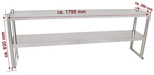 Beeketal 'BTA-180' Küchen Arbeitstisch Aufsatzboard 180 cm aus Edelstahl mit 2 Ablageflächern (Tragkraft je Ablage 15 kg… – Bild 3