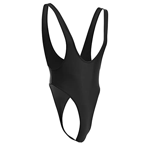 IWEMEK Men's Deep U Neck High Cut Thongs Leotard Bodysuit Backless Wrestling Singlet Undershirts One Piece Underwear Jumpsuit