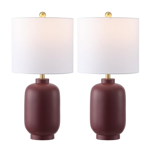 SAFAVIEH Lighting Collection - Madsen Burgundy Resin Table Lamp Set of 2 20 Decorative Accent Lights with Fabric Shades E26 Bulb Compatible (TBL4641A-SET2)