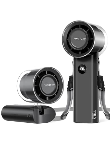 YYILIS Portable Handheld Turbo Fan, Foldable 5 Speed 3-in-1 Rechargeable Personal Hand Held Fan with 90° Direction Control & Digital Display, Pocket Mini Fans for Travel, Outdoor, Home, Office Black