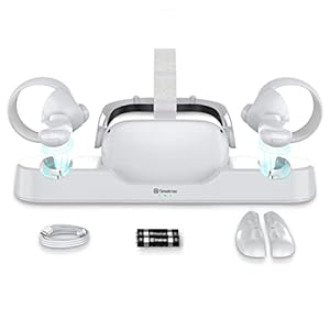Smatree Oculus Quest 2 Charging Dock for Oculus Quest 2/Meta Quest 2,Charge Controllers and Headset Simultaneously,[Updated Fit Elite Strap], with 2 Rechargeable Controller Batteries(NO AC Adapter)