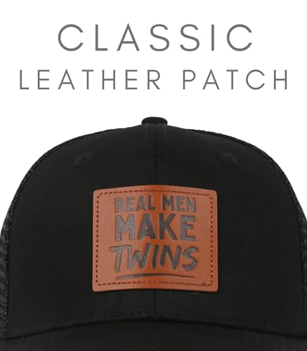 Image of Twins Dad Gifts, Twins Dad Hat, Baseball Cap for Fathers Day, Birthday and Christmas, Unique Valet Badge with Quote 'Real Men Makes Twins'