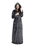 iCREAT Womens Long Hooded Bathrobe Fleece Full Length Bathrobe with Hood Winter Sleepwear