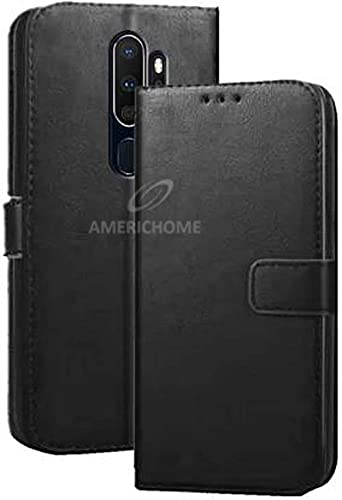 Image of Inside Rubber TPU with Card Pockets Magnetic Closure Protection Compatible with Oppo A9 2020, Oppo A5 2020 (Black)
