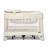 4moms Breeze Plus Portable Playard with Removable Bassinet and Baby Changing Station, Easy One-Handed Setup, Birch