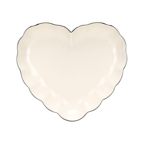 Porcelain Serving Dish, Heart Shape Candy Bowls for Wedding, Ceramics Flower Relish Tray with Metallic Rim, for Party Perfect for Candy, Pasta, Salad, Chocolate and Snacks Pink 8inch (White)