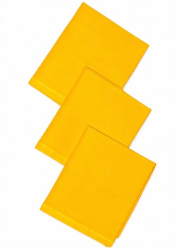Image of Calvero Cotton Solid Handkerchief for Men and Boys, Super Absorbent Hanky, Black, Blue, Orange,Red,White,Yellow, 3 Pack