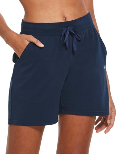 Image of BALEAF Women's Cotton Yoga Shorts Sweat Athletic Lounge Beach Shorts Jersey Pull On with Drawstring Pockets Summer