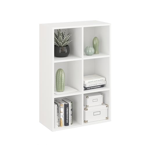Komto Bibliothèque Blanche – Meuble Cube 6 Cases, Étagère de Rangement pour Salon, Chambre ou Bureau | Nubo 61 x 92 x 29 cm