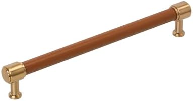 Signature Hardware 954070-12 Lazzara 12 Inch Center to Center Cognac Leather Appliance Pull - Brushed Gold