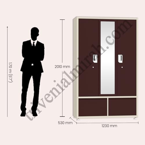 Image of Triveni GANGA-3 Almirah| 10-Year Guarantee on Paint and Lock | Triple Door (3-Door) Steel Wardrobe with Full Mirror |10 Hangers & 8 Hanging Hooks | Number Circle Locker | Bangle Drawer |48 Inch Wide