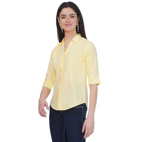 Image of Polycotton Women 3 /4 Sleeve Stylish Solid Western Offical Formal Shirt Casual Regular Fit Shirt for Women