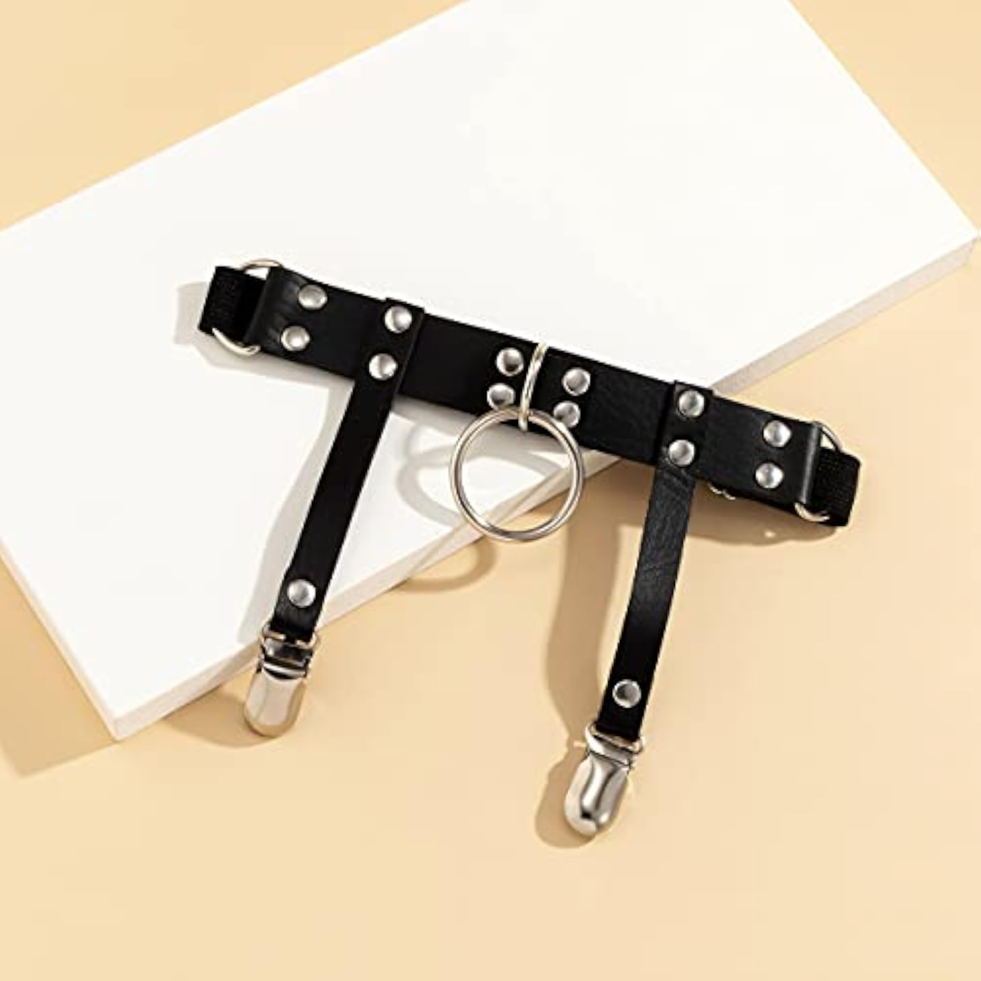 Black Punk Leather Thigh Chain Garter