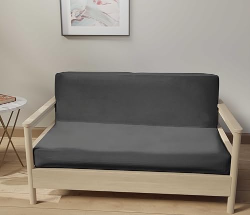 LANE LINEN Futon Covers - Full Size, 100% Cotton Futon Slipcovers, Armless Sofa Bed Cover, Zippered Couch Cover - Dark Grey