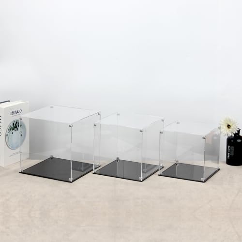 Image of 9x9x9Inch Clear Self-Assembly Acrylic Boxes for Display | Transparent Display Case with Black Base and Lid, Cube Countertop Storage Boxes Glass Case for Collectibles Models Figurine