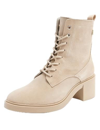 Tommy Hilfiger Botines Mujer Suede Mid Heel Laceup con tacón, Beige (Beige), 36 EU