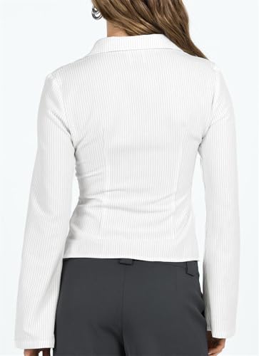 ECHOINE Women Button Down Shirts Long Sleeves Slim Fitted Casual Collared Blouses Work Striped Tops2