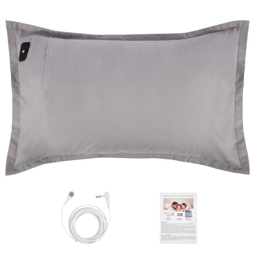 Queen Size Grounding Pillowcase Earthing Pillow Cover with 50% Bamboo Viscose 45% Organic Cotton 5% Silver Fiber for Deep Sleep & Anxiety Relief (Gray)