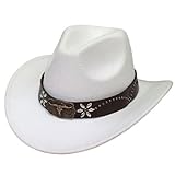 Generisch Hippie Cowboy Kostüm Cowgirl Faschingskostüme für Disco Karneval Western Denim Curved Top Hat Wollhut mit großer Krempe Britischer Jazzhut im Herbst- und Winterstil (White, One Size)