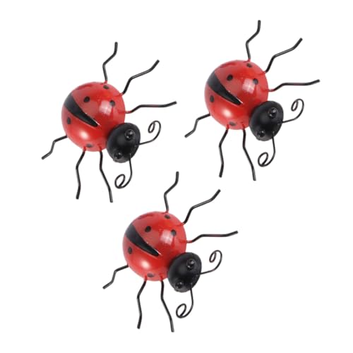 BESTonZON 3 Stück Teiliges Gartendeko aus Rostfreiem Eisen mit Wetterfesten Marienkäfer Skulpturen Simulierte Ladybug Ornamente in Leuchtendem Rot für Außenbereiche für Familie und Freunde
