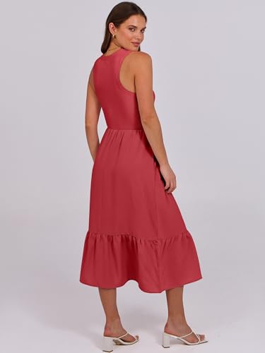 Image of ANRABESS Women Midi Dresses 2026 Summer Casual Sleeveless Sundress High Neck Tank Top Racerback Flowy Beach Dress & Pockets