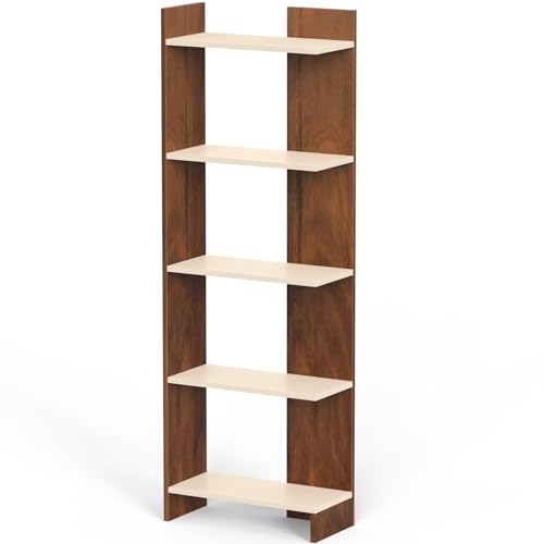 Image of BLUEWUD Lagoon Engineering Wood Multipurpose Floor Corner Stand Bookshelf with Home Decor Display Shelves Wall Book Storage Rack Organizer Cabinet Living Room Bedroom Office Home (Brown Maple & Beige)