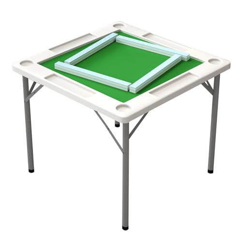 Table de Mahjong Pliable et Carrée avec Plateau PVC et Porte-Gobelets Intégrés