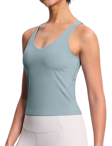 Image of THE GYM PEOPLE Women's Longline Sports Bra Wirefree Padded Workout Yoga Tank Top